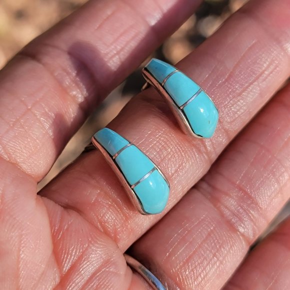 Gorgeous Native American handmade baby blue turquoise inlay 925 sterling silver - Picture 9 of 16